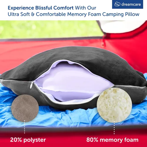 Vista 4 de DREAMCARE Almohada de viaje de espuma viscoelástica, accesorios de campamento, almohada pequeña esencial para campamento, almohadas de campamento