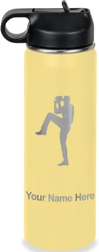 Vista 21 de LaserGram Botella de agua personalizada, jarra de béisbol, acero inoxidable de doble pared aislada al vacío con popote superior, regalo grabado Negro