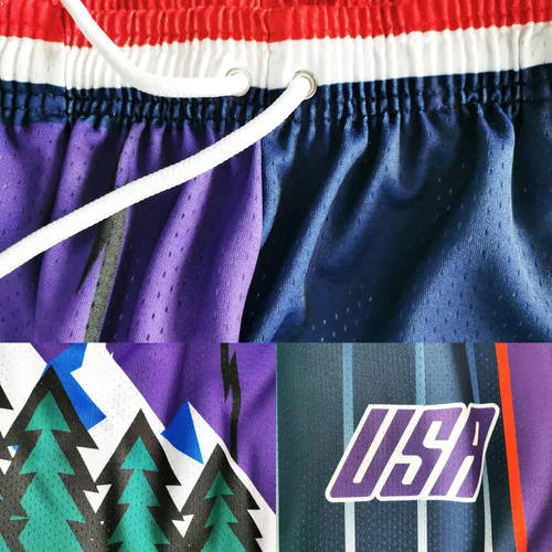 Vista 3 de Pantalones cortos deportivos de baloncesto para hombre, de malla, gimnasio, deportes, entrenamiento, cordón, retro, casual, a la moda, con bolsillos
