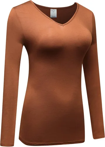 Vista 3 de OThread & Co. Camiseta de manga larga con cuello en V, para mujer, con capa básica, de licra
