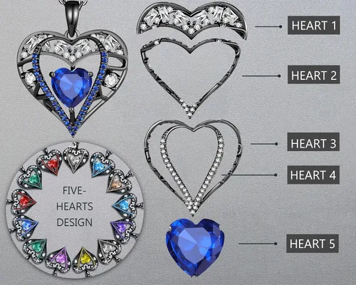Vista 118 de Collar de cristal de 5 corazones, chapado en oro rosa de 18 quilates, colgante con cadena de plata de ley 925 de 18 + 2 pulgadas, joyería de piedra