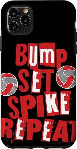 Vista 11 de iPhone 15 Parents Girls Volleyball Bump Set Spike Repeat Red & White Case