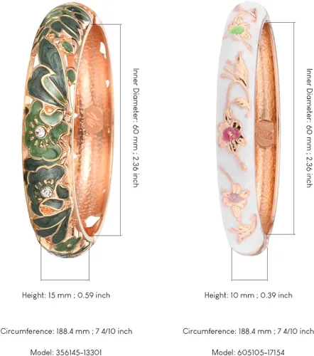 Vista 3 de UJOY Vintage Jewelry Cloisonne Artesanal Esmaltado Mariposa Flor Magnífica Rhinestone Oro Bisagra Brazalete Brazalete Brazaletes Regalos 88A09