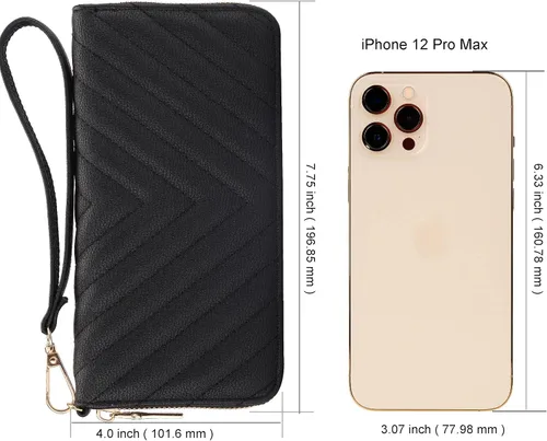 Vista 4 de Brentano - Cartera de cuero vegano con cierre de cremallera y correa extraíble para la muñeca, Negro
