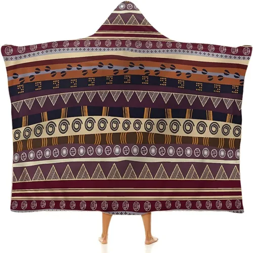 Vista 7 de Manta con capucha, manta tribal con patrón azteca tribal americano, geométrica cultural, suave, cálida y acogedora, 40 x 50 pulgadas, apta