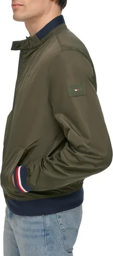 Vista 3 de Tommy Hilfiger Chaqueta bomber ligera Varsity de punto acanalado para hombre Verde militar