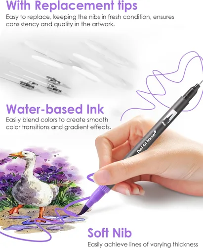 Vista 3 de TOSHARE Marcadores de acuarela de 36 colores y punta fina de doble punta para libros de colorear para adultos, bolígrafos de pintura sin sangrado