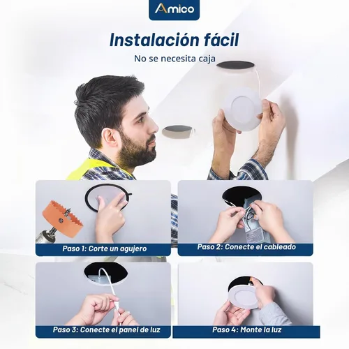 Vista 7 de Amico Paquete de 6 luces LED empotrables de 3 pulgadas con caja de Blanco