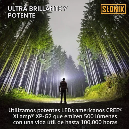 Vista 4 de SLONIK - Linterna frontal recargable ultrabrillante de 500 lúmenes - Luz impermeable IPX8 para correr al aire libre, equipo de senderismo Negro Gen 3