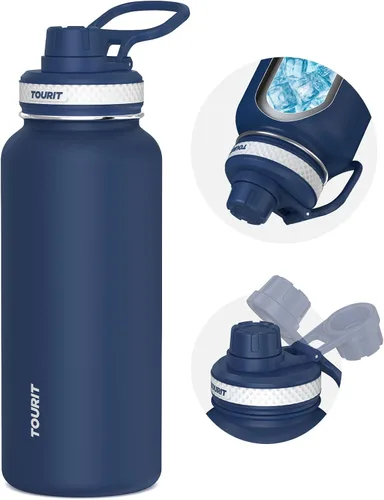 Vista 8 de TOURIT Botella de agua aislada de 24 onzas, botellas de agua de acero inoxidable con asa, botella de agua deportiva al vacío de doble pared, sin