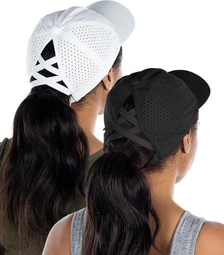Vista 113 de Funky Junque - Sombrero de cola de caballo para mujer, gorra de béisbol con ajuste ajustable y cola de caballo alta cruzada para uso diario Paquete