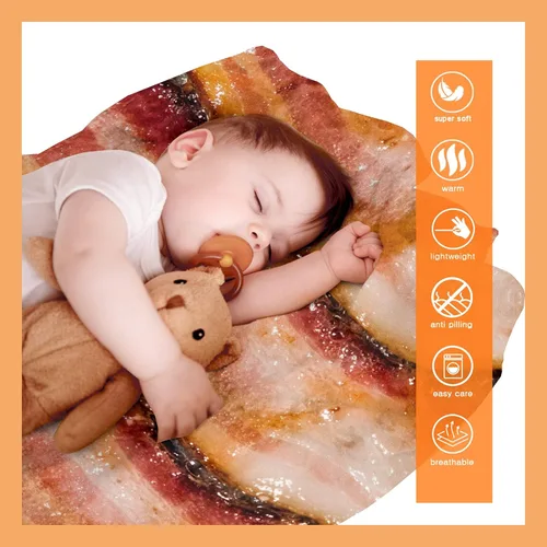 Vista 9 de Manta de vellón con estampado de tocino, ligera, regalo para cumpleaños, Navidad, mantas de franela suave para todas las estaciones, cama, sofá