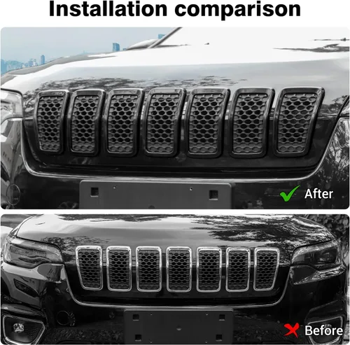 Vista 3 de JeCar Insertos de Parrilla ABS Kit de Moldura de Cubierta de Rejilla Compatible con Jeep Cherokee 2019-2021 KL, Negro