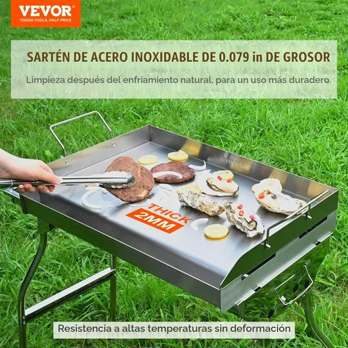 Vista 2 de VEVOR Plancha de acero inoxidable, plancha pre-sazonada de 23.5 x 16 pulgadas, sartén rectangular de doble quemador, sartén familiar antiadherente