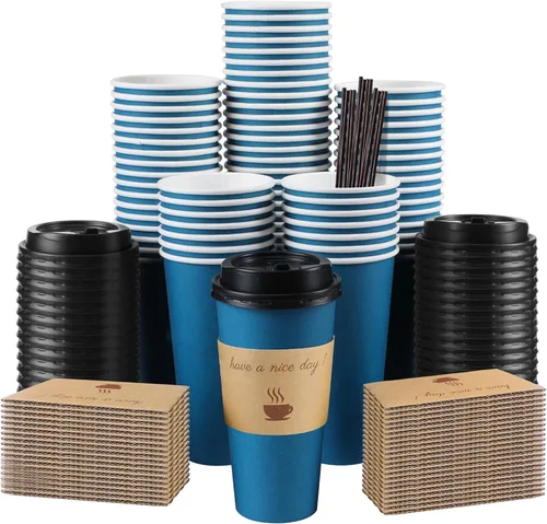 Vista 17 de Clawsoff - Paquete de 100 tazas de café de papel desechables de 16 onzas Azul marino-100Pack