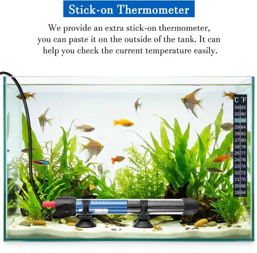 Vista 5 de FEDOUR Calentador sumergible de acuario de 50 W, 100 W, 300 W, calentador de agua de vidrio ajustable para tanque de peces y tortugas de 5 a 70