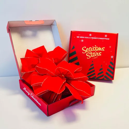 Vista 3 de Lazos grandes de Navidad, 2 unidades, lazos de terciopelo rojo con alambre dorado con colas largas para corona floral, decoración del árbol