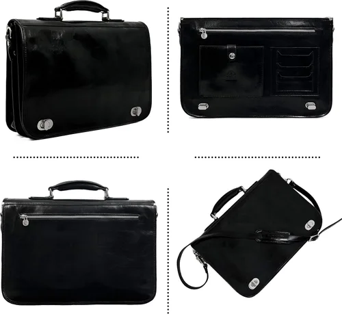Vista 3 de Maletín de cuero para laptop Attache Medium Time Resistance, Negro