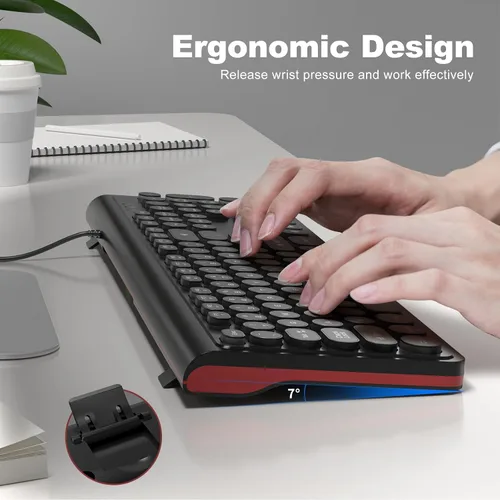 Vista 5 de Dilter Teclado USB con Cable para Computadora con Retroiluminación - Teclado de Tamaño Completo para Oficina con Numericero, Indicadores
