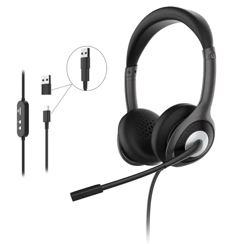 Vista 3 de Connect HS5600SU - Auriculares estéreo USB con micrófono Boom, micrófono de reducción de ruido, almohadillas de piel de proteína, controles