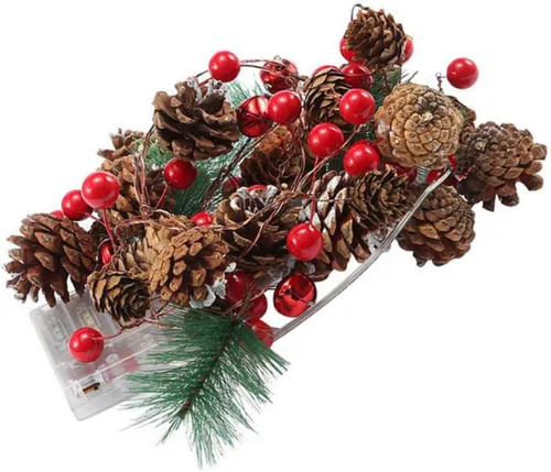 Vista 7 de Guirnalda de Navidad funciona con pilas LED iluminada mini guirnalda de cono de pino para Navidad (sin batería)