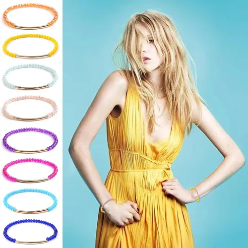 Vista 4 de MOZAKA 20 pulseras de cuentas pequeñas de cristal para mujer, estilo bohemio, apilable, elásticas, multicolor, versátiles, cuentas de cristal