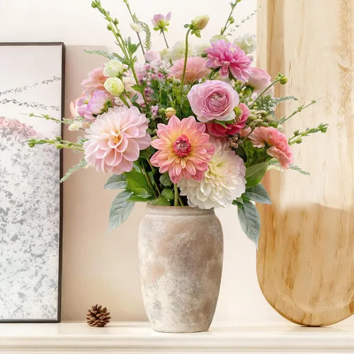 Vista 15 de Jarrón de cerámica de granja con 2 asas, jarrón decorativo boho para decoración del hogar, sala de estar, entrada, mesa, decoración de estante, 24 cm