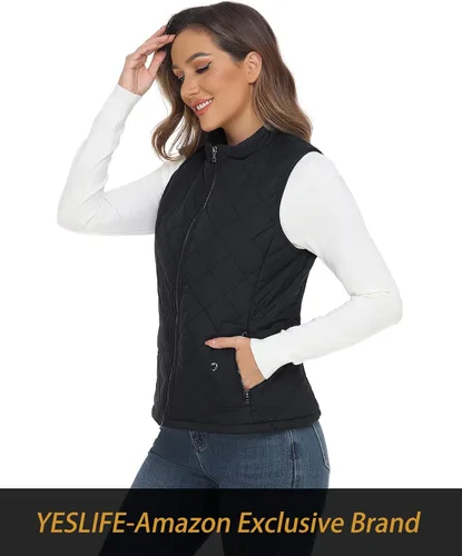 Vista 4 de Yeslife Chaleco acolchado para mujer con un bolsillo interior, cuello alto, ligero y acolchado para mujer