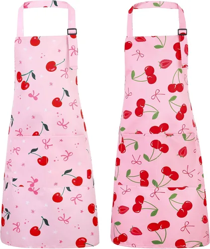 Vista 8 de Paquete de 2 delantales para niños, bonitos delantales de cocina, delantal de arte impermeable con bolsillos, delantal ajustable para pintores