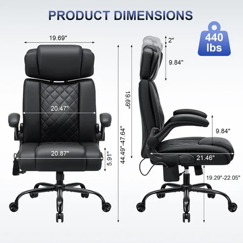 Vista 2 de VANSPACE Silla de oficina ejecutiva con soporte lumbar ajustable y reposacabezas Silla ergonómica de computadora de 440 libras, cómoda silla