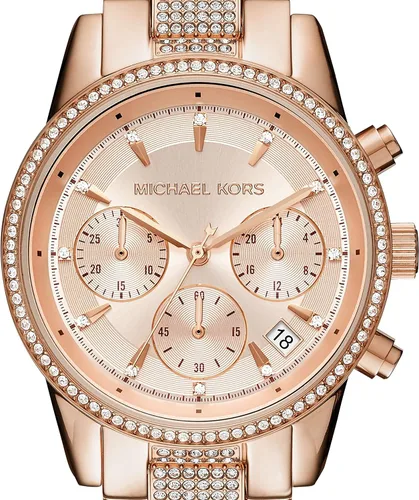 Vista 3 de Reloj Ritz de acero inoxidable para mujer de Michael Kors con cristal Topring.