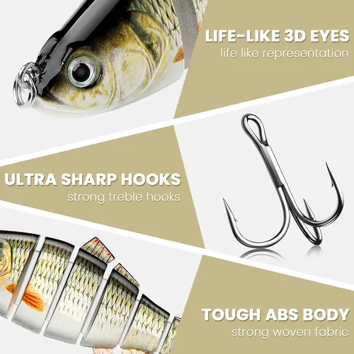 Vista 4 de Bass Fishing Lure for Freshwater and Saltwater Lifelike Fishing Lures Multi Jointed Swimbait for Bass Trout Crappie Walleye Pike Fishing Gifts for