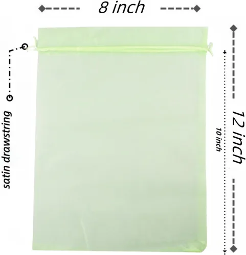 Vista 2 de 8 x 12 pulgadas 100 piezas bolsas con cordón de tela de organza bolsa de regalo de joyería bolsa de caramelo favores de boda B231 (verde manzana)