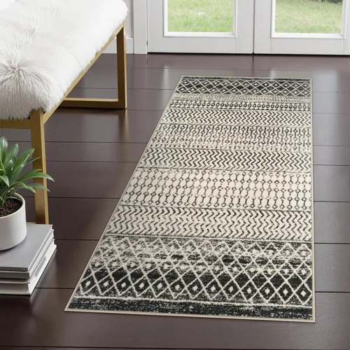 Vista 23 de Alfombra marroquí de área de 2x3 pies, color negro desgastado, alfombra de entrada antideslizante pequeña, suave, de pelo bajo, lavable, tapete