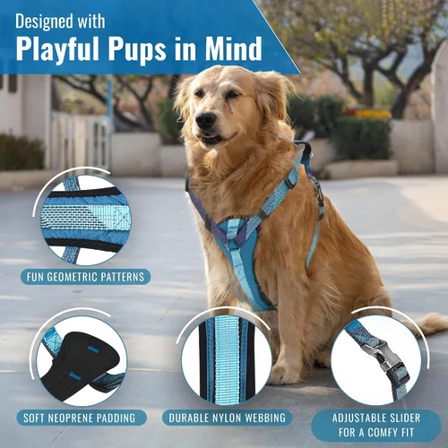Vista 6 de Arnés para perro sin tirones con asa, arnés de entrenamiento de control de agarre para perros medianos, anillo en D frontal, reflectante, seguro