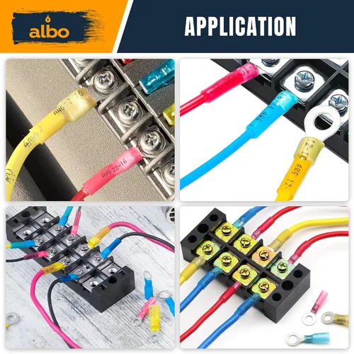 Vista 5 de ALBO Kit de terminales de anillo termorretráctil azul #10 de 250 piezas - Surtido de conectores de terminales de cable de 16-14 AWG, conectores