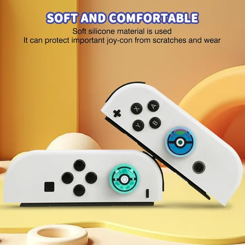 Vista 4 de DLseego PK Balls - 4 tapas de agarre para el pulgar regular NS SwitchSwitch LiteSwitch OLED, Pika Joy Con controlador de joystick cubierta