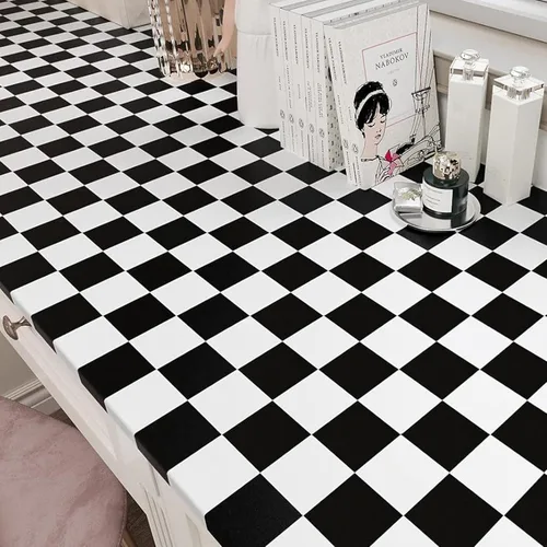 Vista 2 de Yenhome Papel tapiz a cuadros en blanco y negro para despegar y pegar a mediados de centro, moderno papel de contacto blanco y negro para armarios