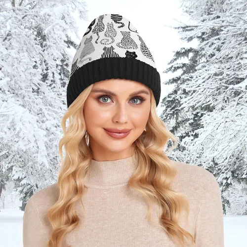 Vista 5 de Naanle Gorro de invierno para mujer, elástico, holgado, cálido, para invierno, color blanco y negro, gorro de esquí para mujer
