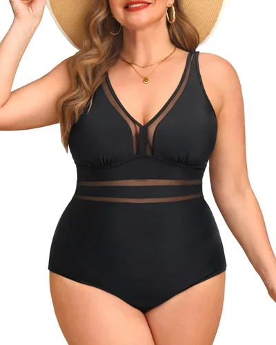 Vista 17 de Daci - Trajes de baño de una pieza para mujer talla extra grande, sexy con huecos, traje de baño con cuello en V Un negro