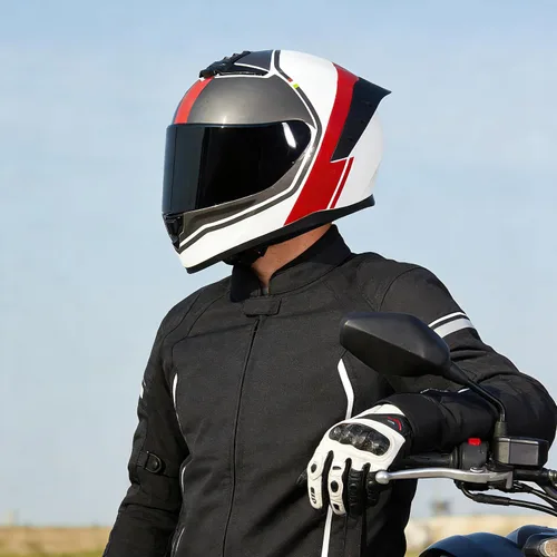 Vista 2 de Casco de motocicleta de cara completa, cascos para motocicleta de adultos, MG611, casco de motocicleta de carreras de calle con visera negra
