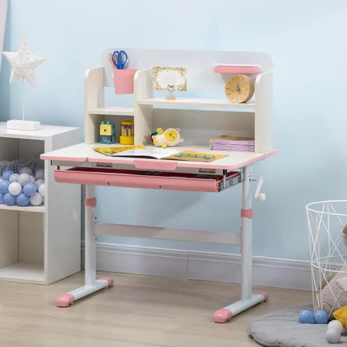 Vista 2 de Qaba Escritorio de estudio de madera para niños Altura ajustable