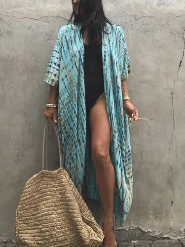 Vista 4 de Chunoy Women Loose Open Front Long Kimono Cardigan Beach Wear Cover Up
