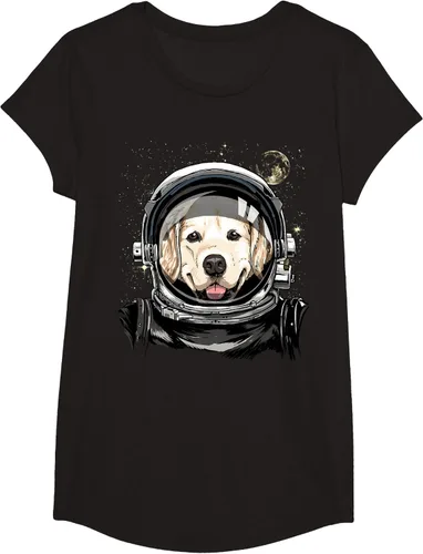 Vista 3 de Camiseta para amantes de los perros de los astronautas del espacio exterior Golden Retriever Lover, Negro