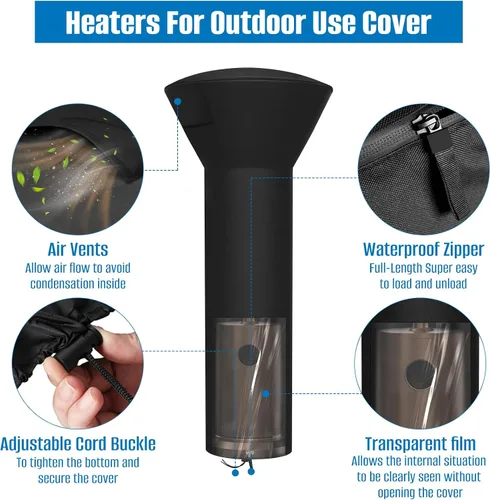 Vista 4 de SIRUITON Fundas para calentador de patio, 420D para exteriores con película transparente, cremallera y bolsa de almacenamiento y a prueba de polvo