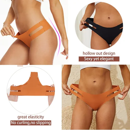 Vista 3 de Ameetorie Tangas sexys para mujer, ropa interior sin costuras para mujer, de tiro bajo, bragas invisibles para mujer, paquete de 6
