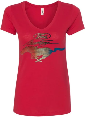 Vista 5 de Ford Mustang Logo Camiseta con cuello en V para mujer GT Shelby Cobra Boss 302 Muscle Tee