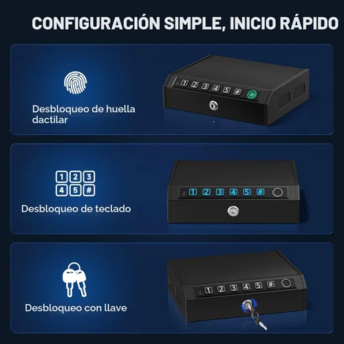 Vista 4 de Caja fuerte biométrica para pistolas, apta para pistolas de 2 a 3
