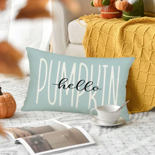 Vista 4 de Fukeen Hello Pumpkin - Fundas de almohada lumbar de 12 x 20 pulgadas con saludo de temporada, calabazas de otoño, decoración de granja, fundas