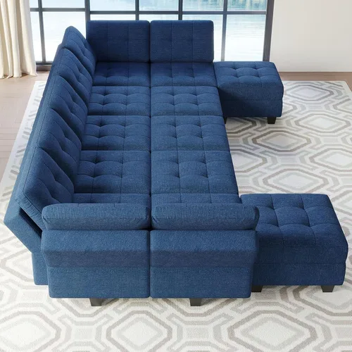 Vista 5 de Belffin Sofá cama modular modular con diván reversible en forma de U con asientos de almacenamiento de gran tamaño de 12 asientos, sofá modular azul